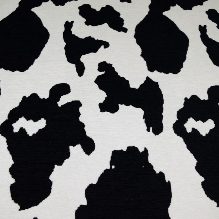 Milka czarna tkanina szenilowa we wzór krowy
