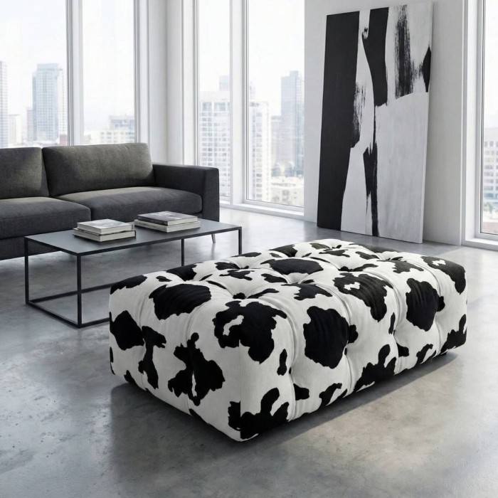 Milka czarna aranżacja tkanina szenilowa we wzór krowy