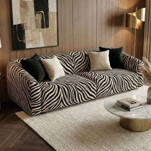 Zebra beż aranżacja tkanina szenilowa we wzór zebry