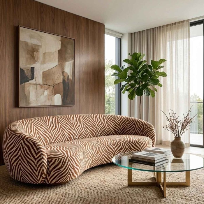 Zebra brąz aranżacja tkanina szenilowa we wzór zebry