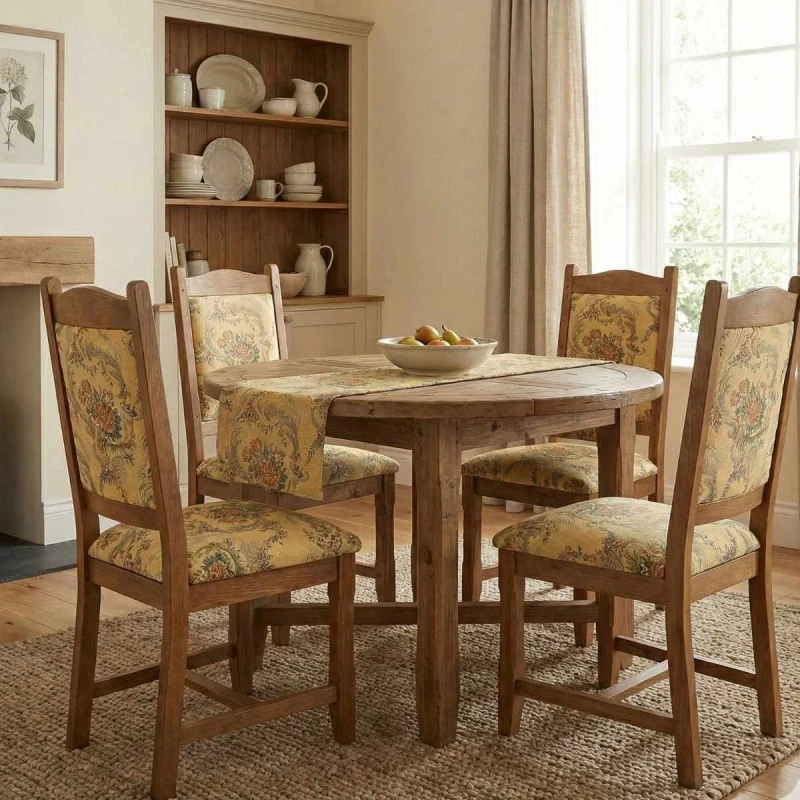 Medalion 450604 aranżacja. Tkanina tapicerska Medalion żakardowa w klasyczne kwiaty materiał obiciowy na krzesłach