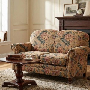 Kanapa tapicerowana tkaniną Roma koniak klasyczna tkanina w kwiaty