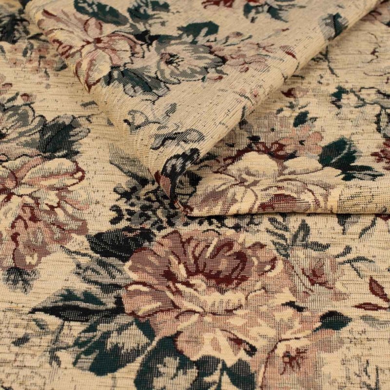 Tkanina tapicerska Roma krem żakardowa tkanina meblowa w kwiaty