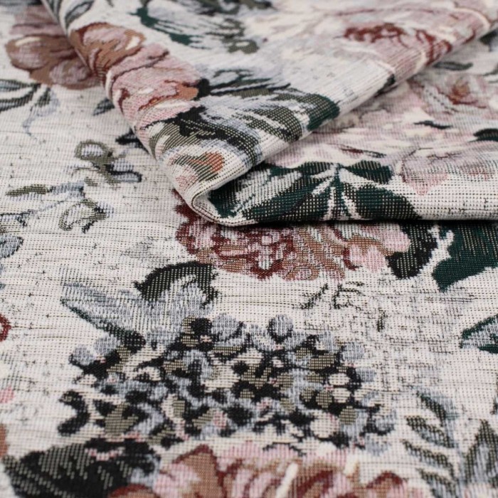 Tkanina tapicerska Roma biała żakardowa tkanina meblowa w kwiaty