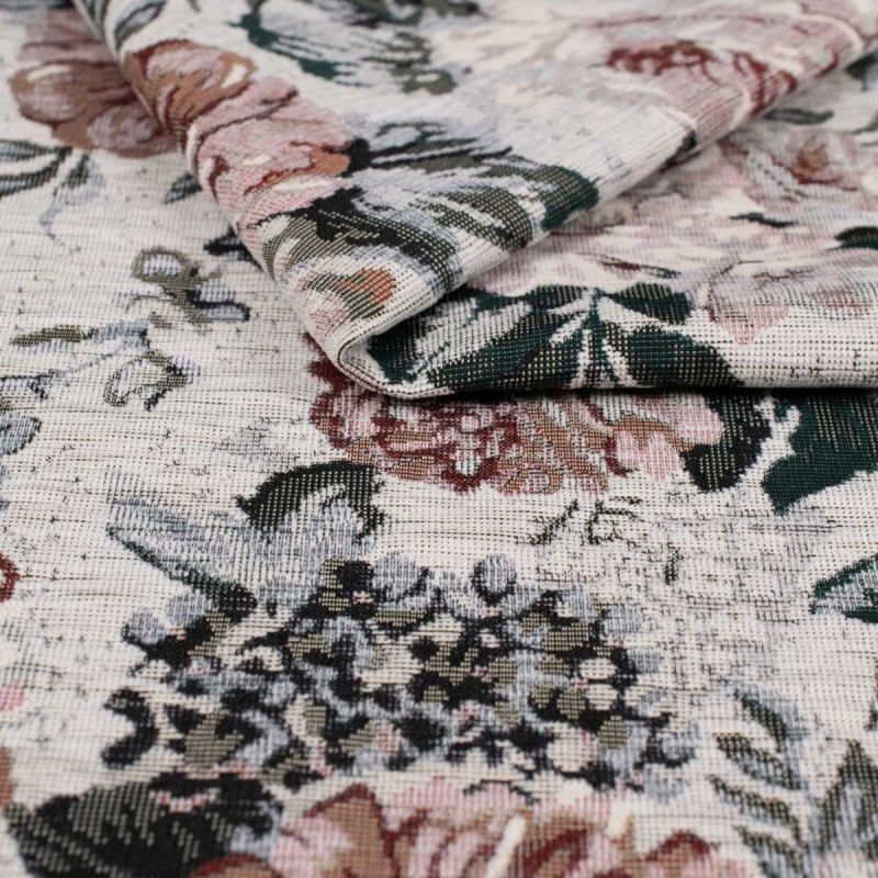 Tkanina tapicerska Roma biała żakardowa tkanina meblowa w kwiaty