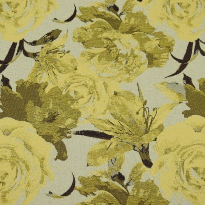 Laura złota tkanina żakardowa w angielskie kwiaty