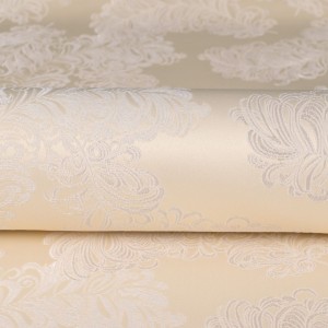 Beżowa tkanina tapicerska żakardowa Diva zdobiona dużym, klasycznym wzorem barokowym
