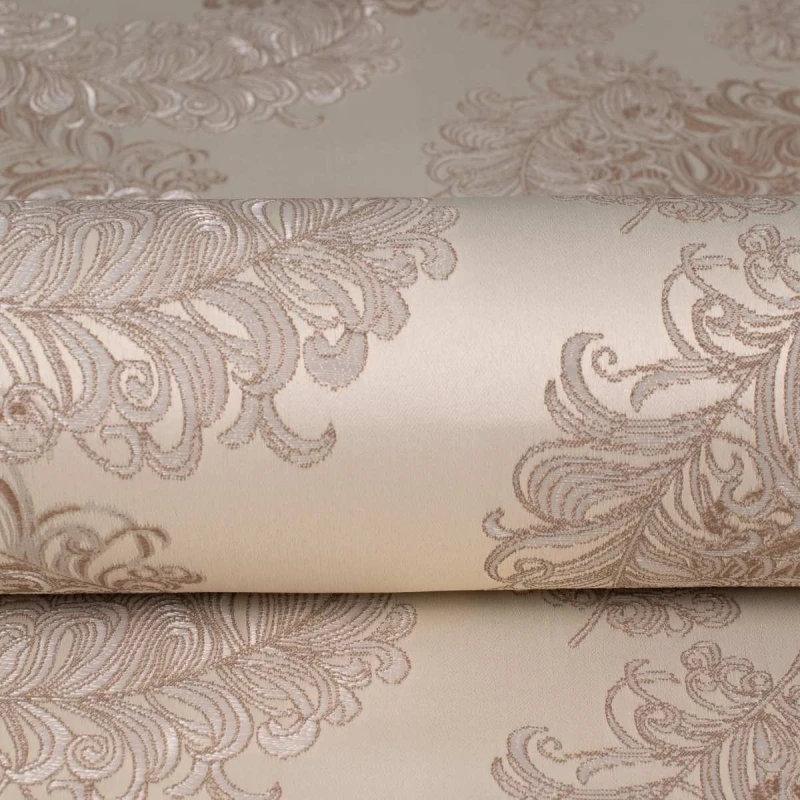 Tkanina tapicerska żakardowa Diva w kolorze kawy, zdobiona dużym, barokowym wzorem