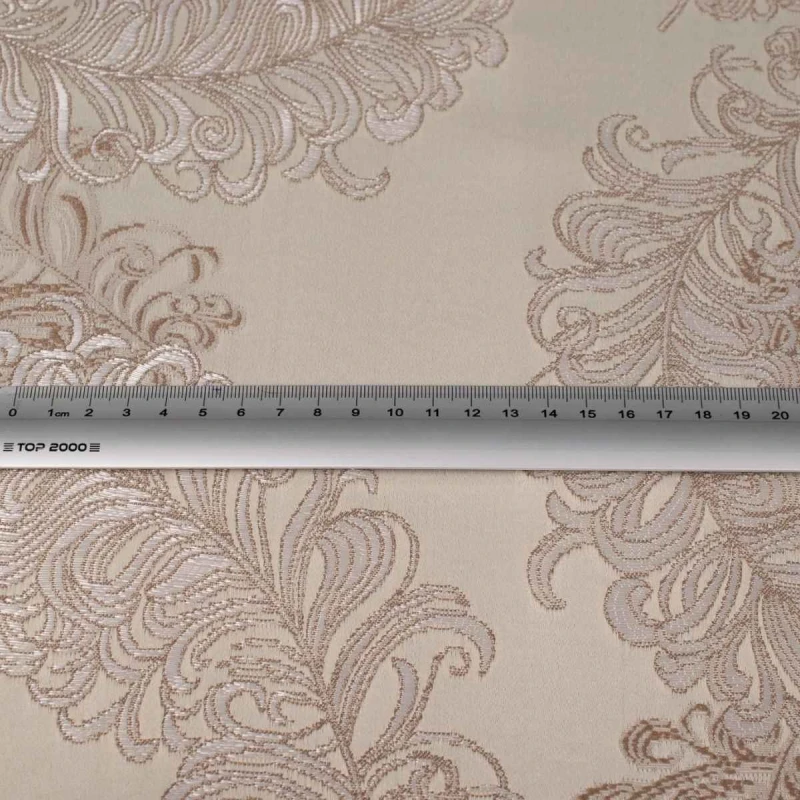 Tkanina tapicerska żakardowa Diva w kolorze kawy, zdobiona dużym, barokowym wzorem zdjęcie z miarą
