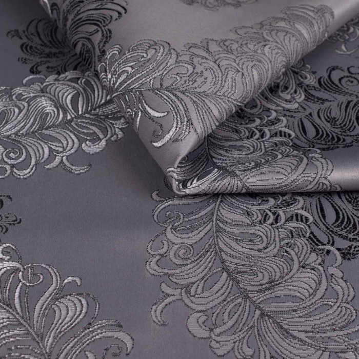 Grafitowa tkanina tapicerska żakardowa Diva zdobiona dużym, barokowym ornamentem