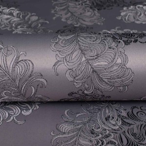 Grafitowa tkanina tapicerska żakardowa Diva zdobiona dużym, barokowym ornamentem