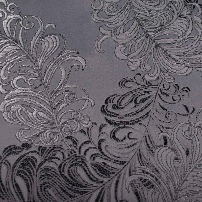 Grafitowa tkanina tapicerska żakardowa Diva zdobiona dużym, barokowym ornamentem