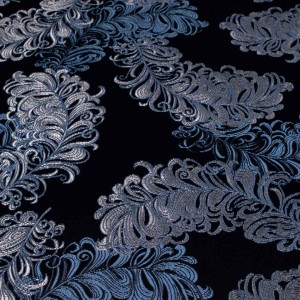 Granatowa tkanina obiciowa żakardowa Diva w duże, błyszczące wzory roślinne