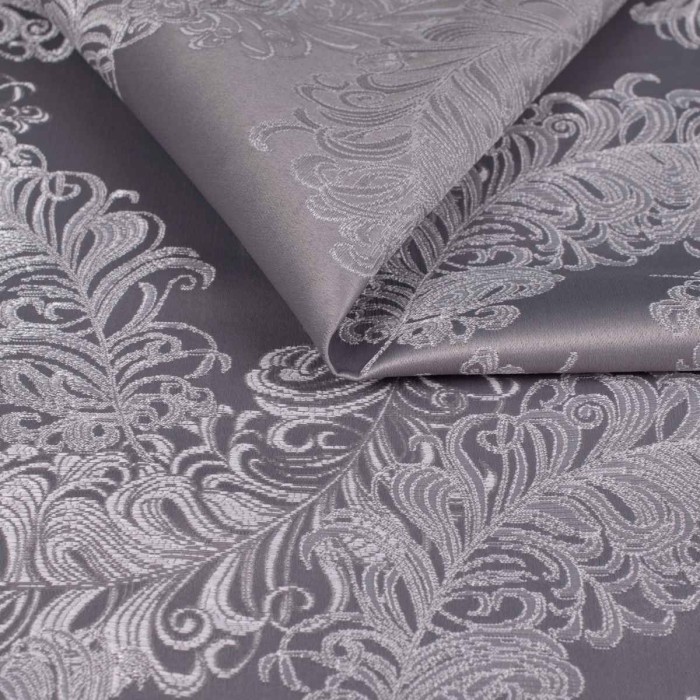 Jasnoszary materiał obiciowy Diva popiel w eleganckie, srebrzyste ornamenty klasyczne