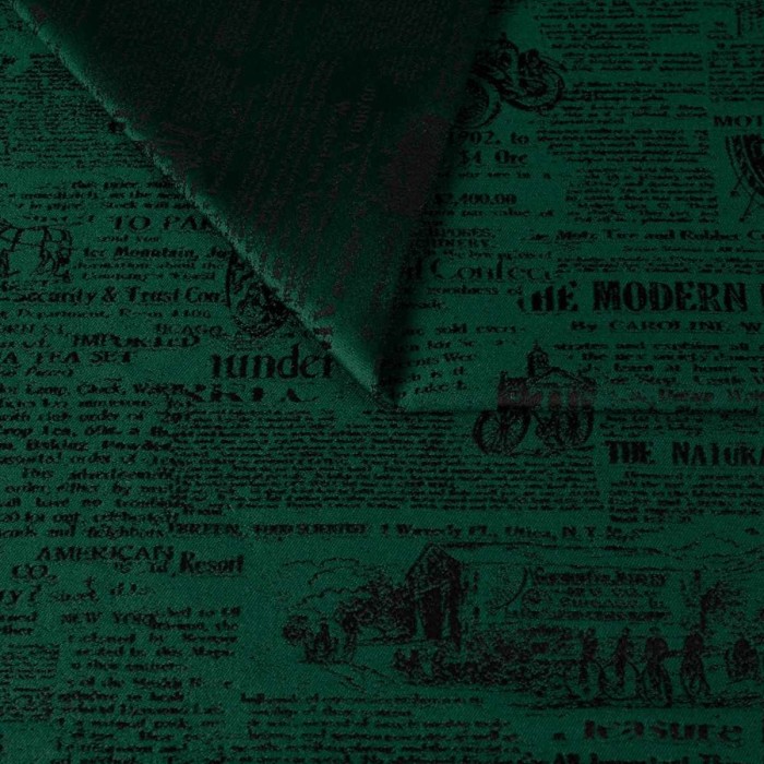 Zielona tkanina obiciowa Oldpress z precyzyjnie tkanym wzorem starej gazety – Obiciowe.pl