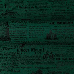 Zielona tkanina obiciowa Oldpress z precyzyjnie tkanym wzorem starej gazety – Obiciowe.pl