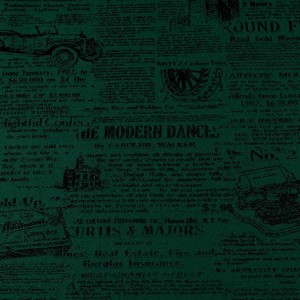 Zielona tkanina obiciowa Oldpress z precyzyjnie tkanym wzorem starej gazety – Obiciowe.pl