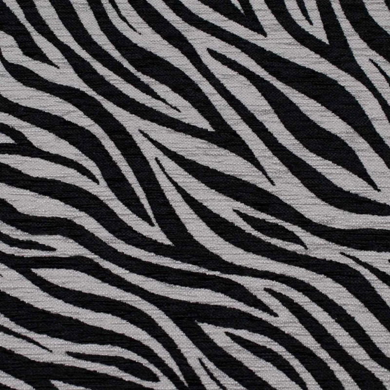 Zebra szaro-czarna. Tkanina obiciowa we wzory zwierzęce Zebra szaro-czarna – zbliżenie na strukturalny splot i tkany wzór materiału tapicerskiego.